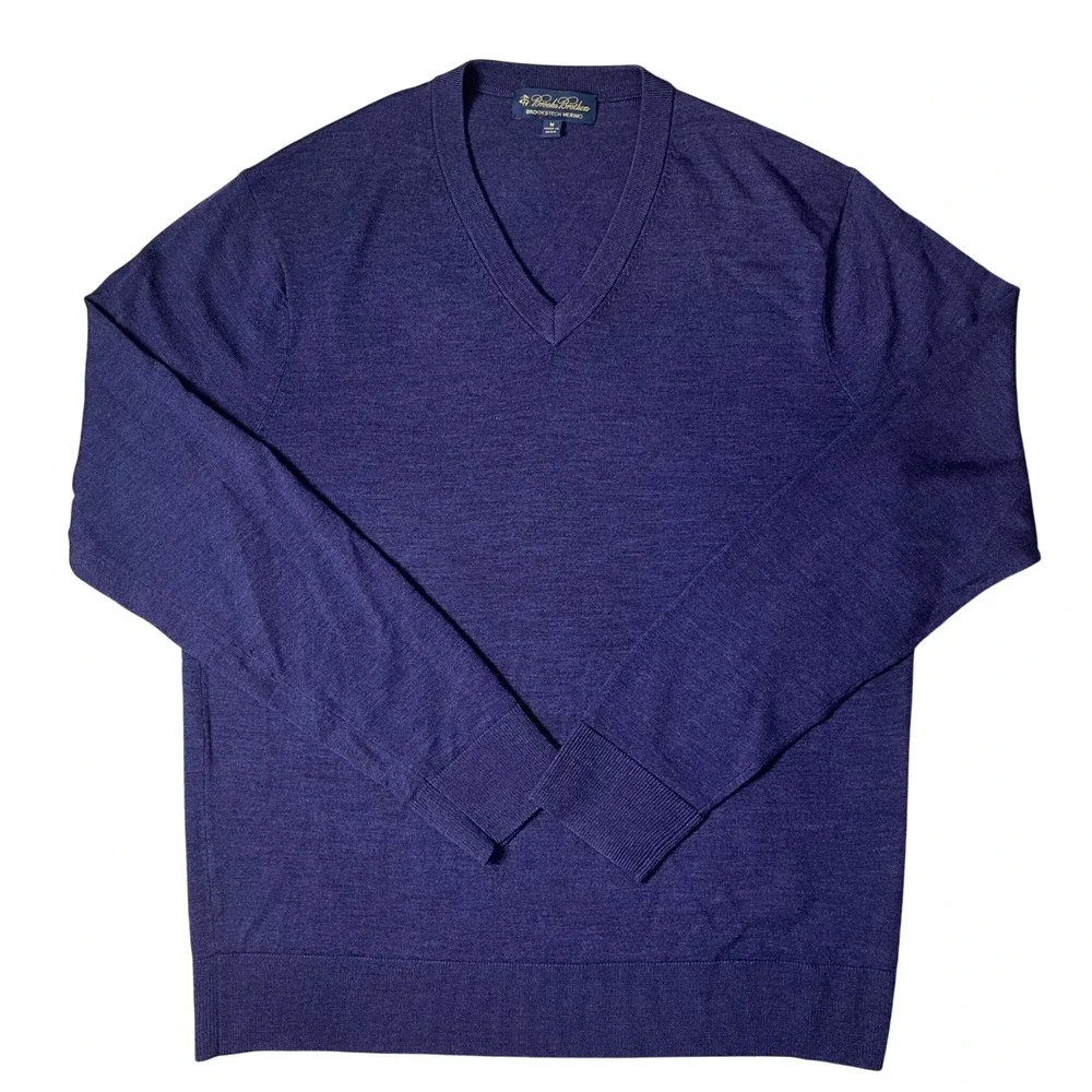 Brooks Brothers V-Neck Sweater Mens Medium Purple Brookstech Merino Wool Knit